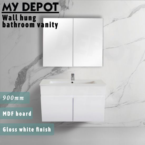 900L*520H*360DMM Gloss White MDF Bathroom Vanity 2 Doors Wall Hung
