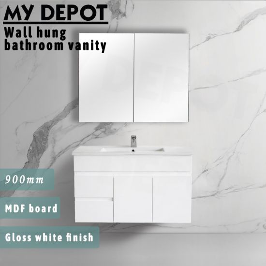 900L*520H*460DMM Gloss White MDF Bathroom Vanity Left Drawers Wall Hung