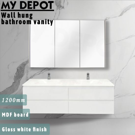 1200L*520H*460DMM Gloss White MDF Bathroom Vanity 4 Drawers Wall Hung 