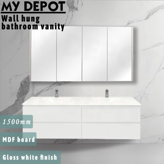 1500L*520H*460DMM Gloss White MDF Bathroom Vanity 4 Drawers Wall Hung 