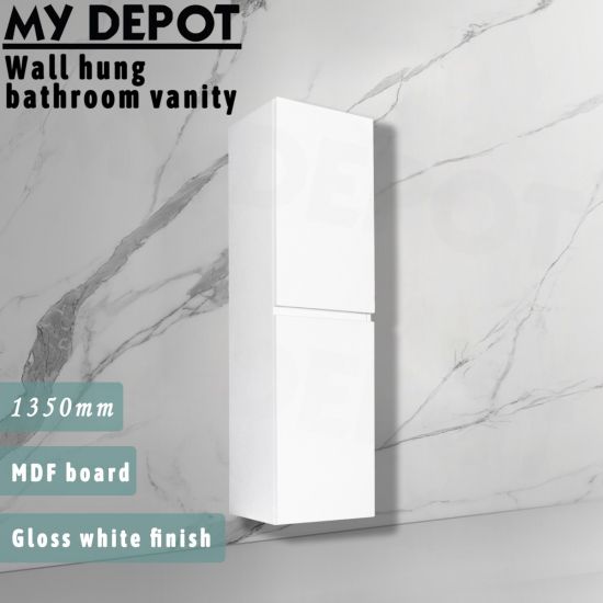 1350H*400W*300DMM Gloss White MDF Tall Boy Bathroom Cabinet 2 Doors