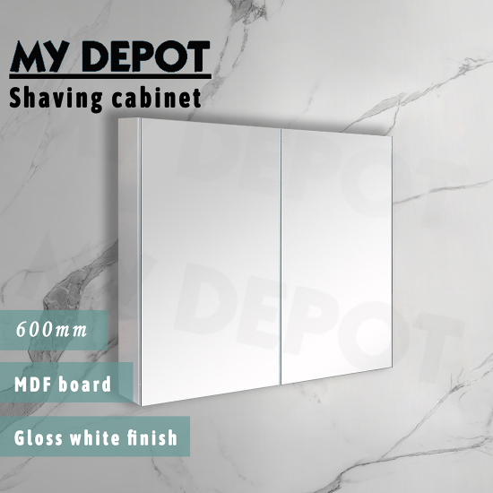 600L*150D*720HMM Pencil Edge Gloss White MDF Shaving Cabinet 2 Doors