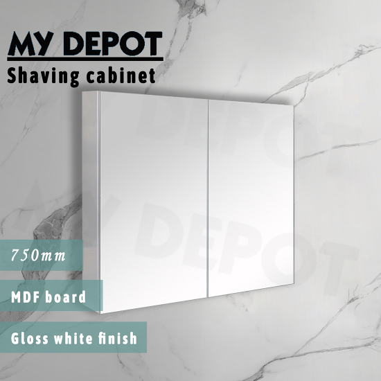 750L*150D*720HMM Pencil Edge Gloss White MDF Shaving Cabinet 2 Doors