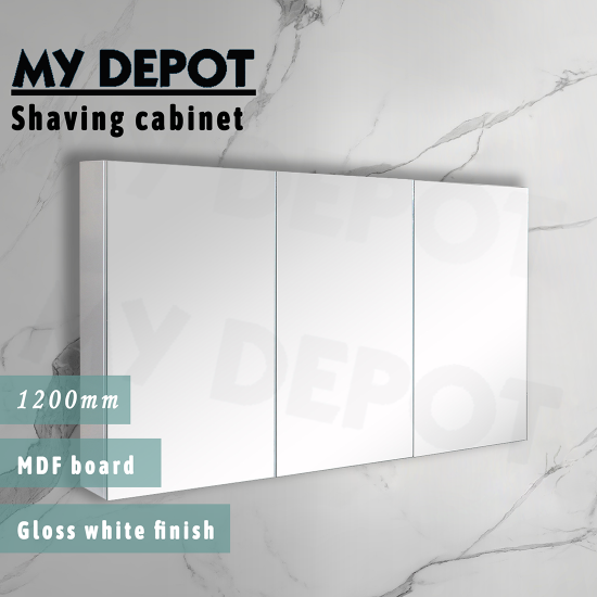 1200L*150D*720HMM Pencil Edge Gloss White MDF Shaving Cabinet 3 Doors
