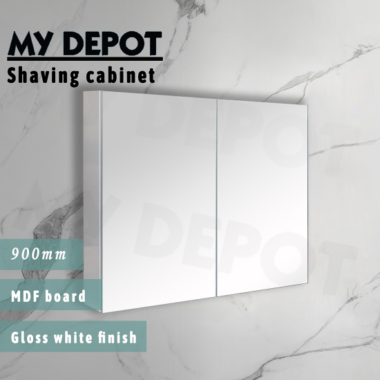 900L*150D*900HMM Pencil Edge Gloss White MDF Shaving Cabinet 2 Doors
