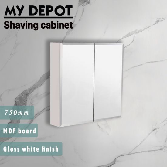 750L*150D*720HMM Bevel Edge Gloss White MDF Shaving Cabinet 2 Doors