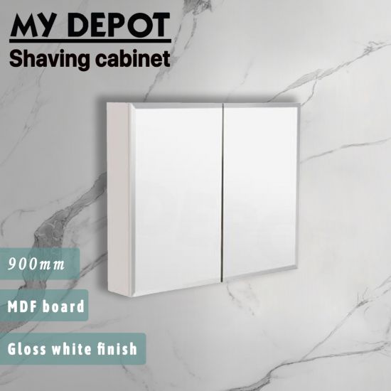 900L*150D*720HMM Bevel Edge Gloss White MDF Shaving Cabinet 2 Doors