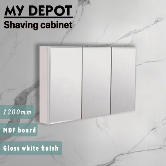 1200L*150D*720HMM Bevel Edge Gloss White MDF Shaving Cabinet 3 Doors