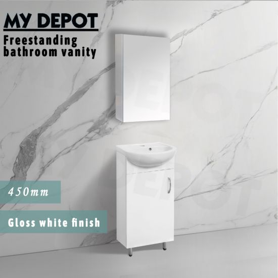 450L*850H*360DMM Gloss White MDF Free Standing Bathroom Vanity 1 Left Side Hinged Door