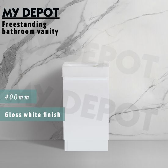 400L*220D*830HMM Gloss White MDF Bathroom Vanity Free Standing With Kickboard