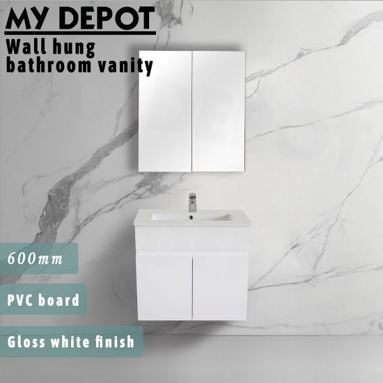 600L*520H*460DMM Gloss White PVC Bathroom Vanity 2 Doors Wall Hung 
