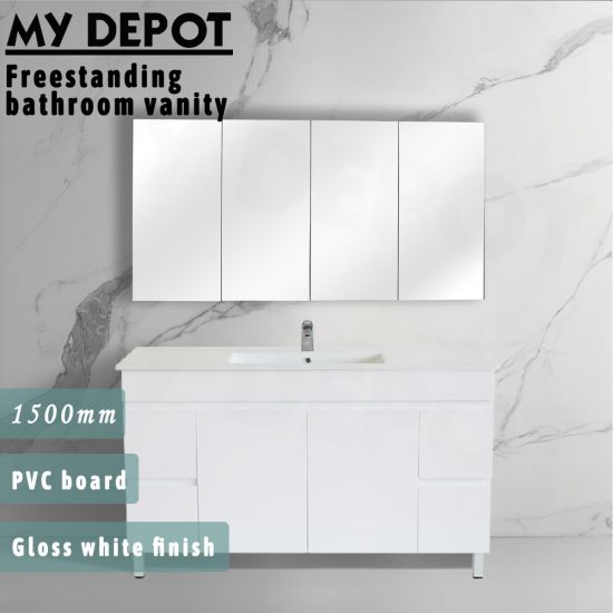 1500L*850H*460DMM Gloss White PVC Bathroom Vanity 4S/DR 2M/DR Wall Hung