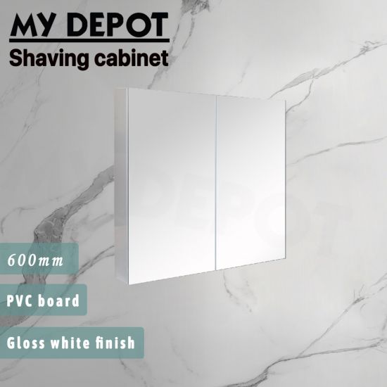 600L*150D*720HMM Pencil Edge Gloss White 2 Doors PVC Shaving Cabinet