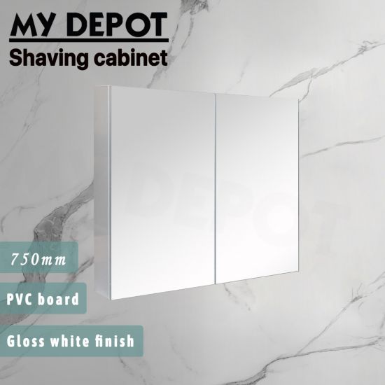 750L*150D*720HMM Pencil Edge Gloss White 2 Doors PVC Shaving Cabinet