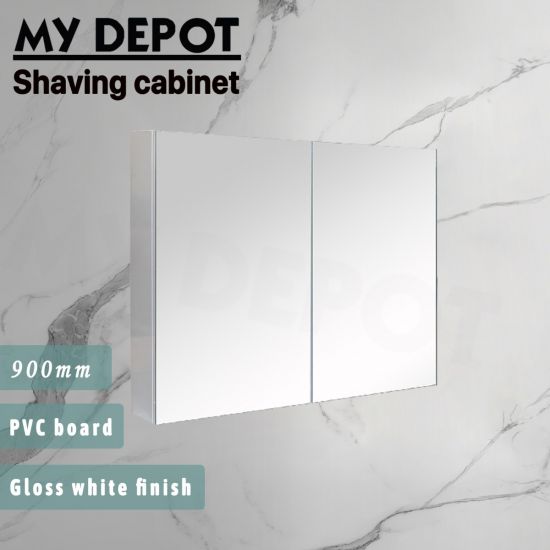 900L*150D*720HMM Pencil Edge Gloss White 2 Doors PVC Shaving Cabinet