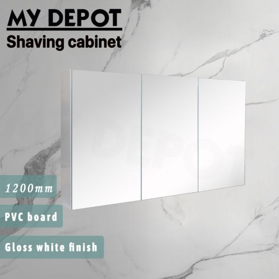 1200L*150D*720HMM Pencil Edge Gloss White 3 Doors PVC Shaving Cabinet