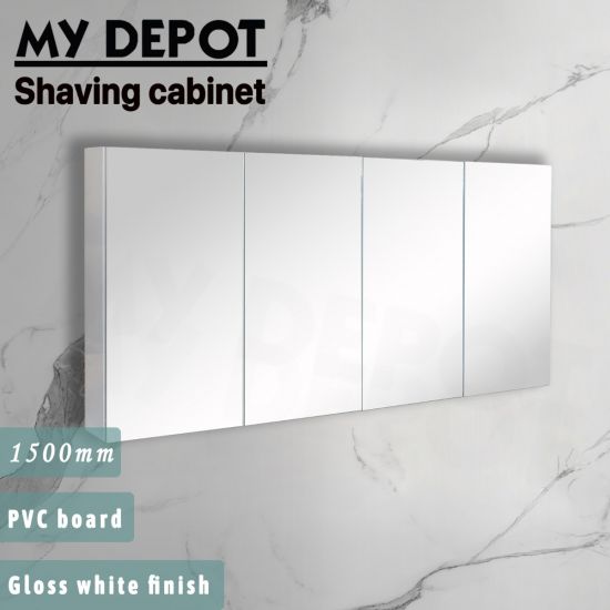 1500L*150D*720HMM Pencil Edge Gloss White 4 Doors PVC Shaving Cabinet