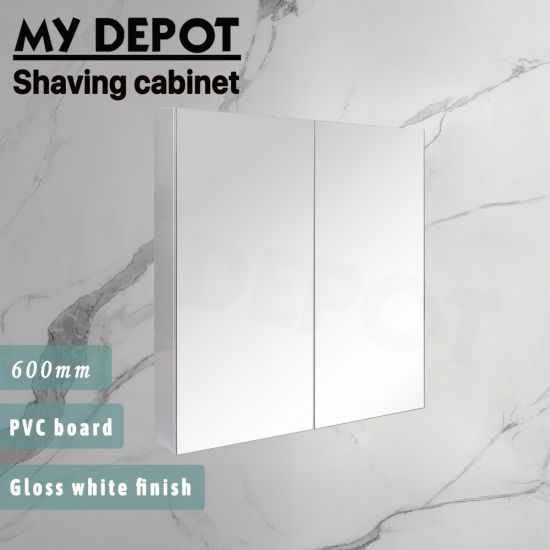 600L*150D*900HMM Pencil Edge Gloss White 2 Doors PVC Shaving Cabinet