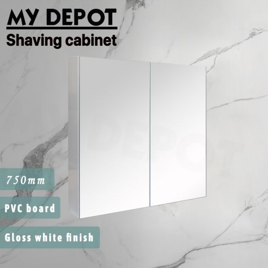 750L*150D*900HMM Pencil Edge Gloss White 2 Doors PVC Shaving Cabinet