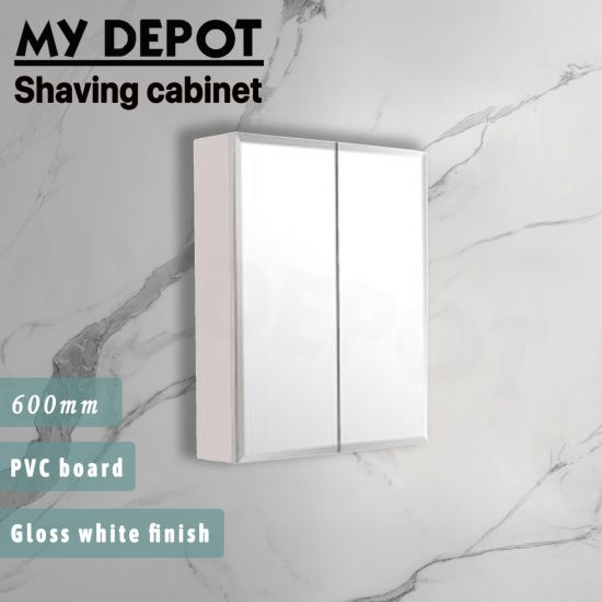 600L*150D*720HMM Bevel Edge Gloss White 2 Doors PVC Shaving Cabinet