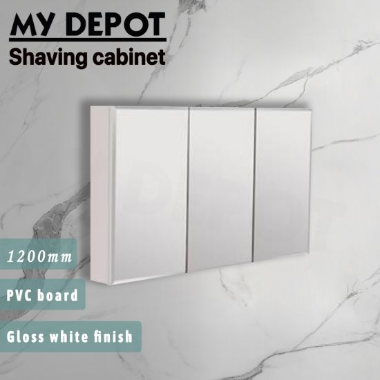 1200L*150D*720HMM Bevel Edge Gloss White 3 Doors PVC Shaving Cabinet