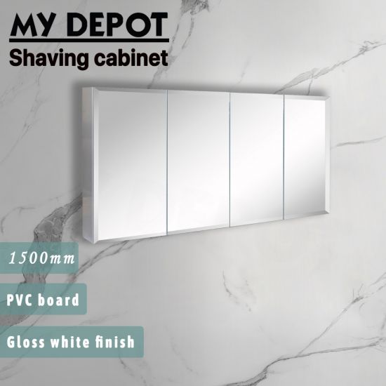 1500L*150D*720HMM Bevel Edge Gloss White 4 Doors PVC Shaving Cabinet