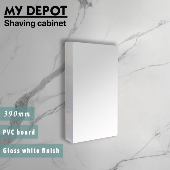 390L*150D*720HMM Pencil Edge Gloss White 2PAC PVC Single Door Shaving Cabinet Left Hand Side Hinged