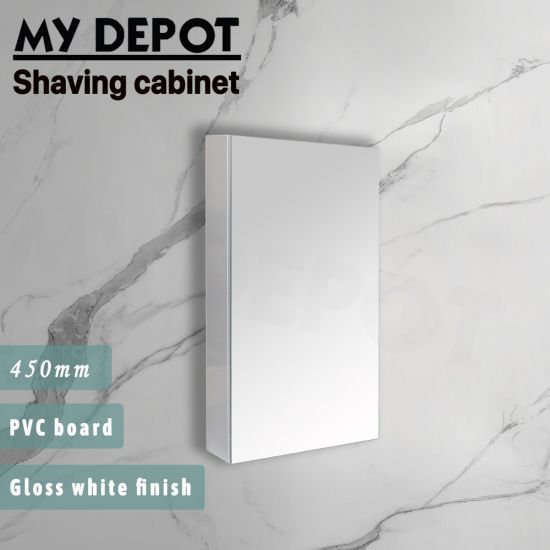 450L*150D*720HMM Pencil Edge Gloss White Single Door PVC Shaving Cabinet Left Side Hinged Door