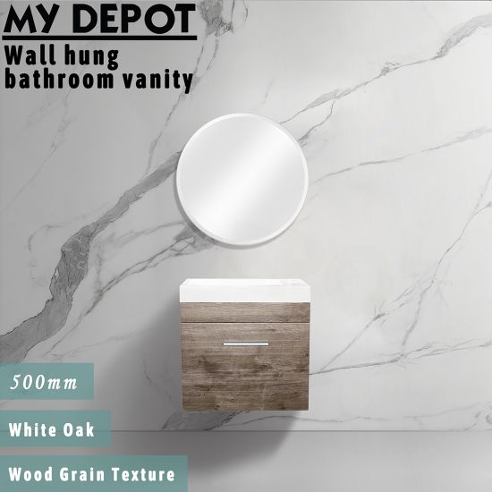 500L*520H*250DMM White Oak MDF Bathroom Vanity Single Door Wall Hung 