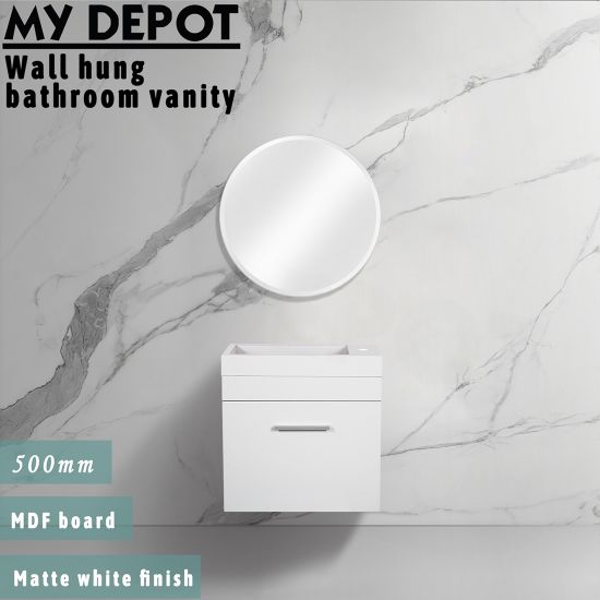 500L*520H*250DMM Matte White MDF Bathroom Vanity Single Door Wall Hung 