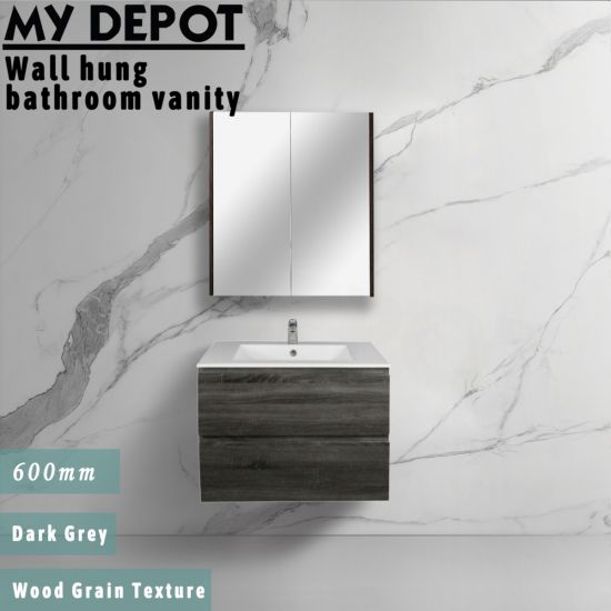 600L*520H*460DMM Dark grey MDF Bathroom Vanity 2 Drawers Wall Hung 