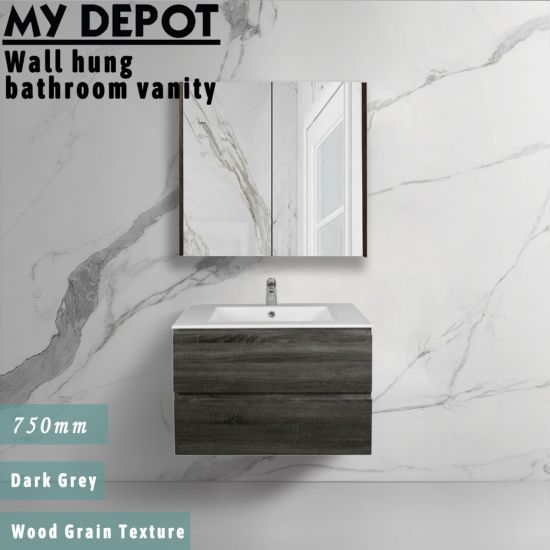 750L*520H*460DMM Dark Grey MDF Bathroom Vanity 2 Drawers Wall Hung 