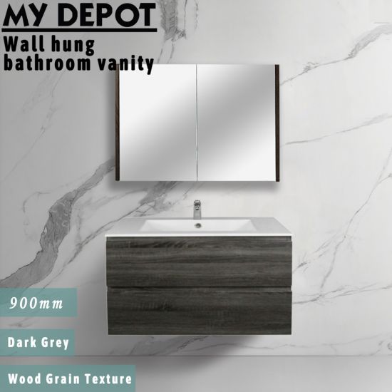 900L*520H*460DMM Dark grey MDF Bathroom Vanity 2 Drawers Wall Hung 