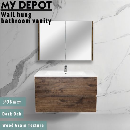 900L*520H*460DMM Dark Oak MDF Bathroom Vanity 2 Drawers Wall Hung 