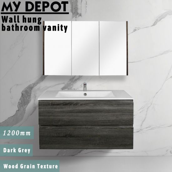 1200L*520H*460DMM Dark grey MDF Bathroom Vanity 2 Drawers Wall Hung 