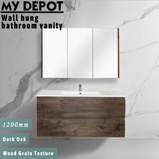 1200L*520H*460DMM Dark Oak MDF Bathroom Vanity 2 Drawers Wall Hung 