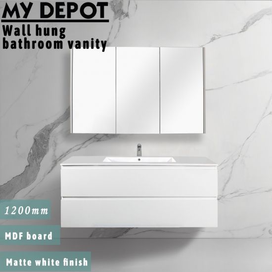 1200L*520H*460DMM Matte White MDF Bathroom Vanity 2 Drawers Wall Hung 