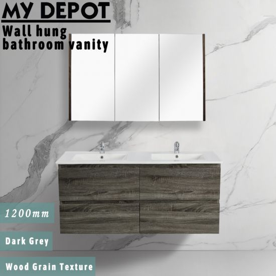 1200L*520H*460DMM Dark grey MDF Bathroom Vanity 4 Drawers Wall Hung 