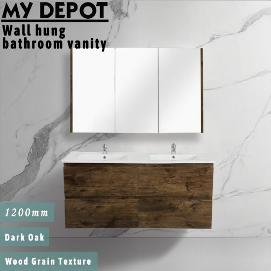 1200L*520H*460DMM Dark Oak MDF Bathroom Vanity 4 Drawers Wall Hung 