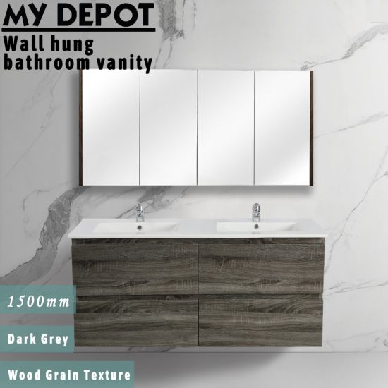 1500L*520H*460DMM Dark grey MDF Bathroom Vanity 4 Drawers Wall Hung 