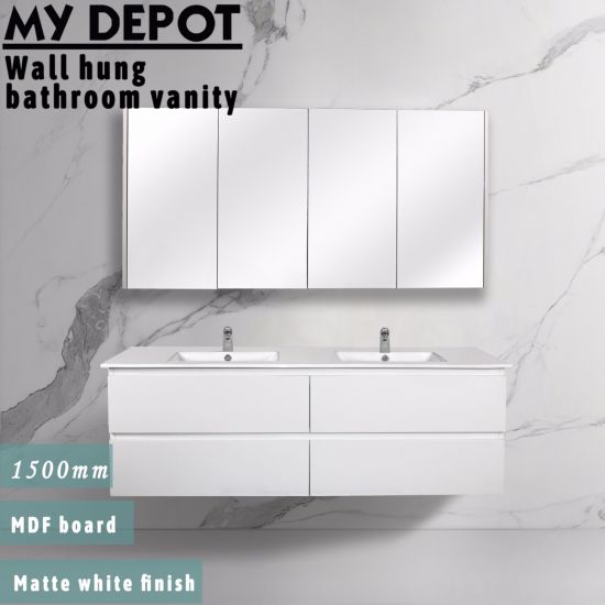 1500L*520H*460DMM Matte White MDF Bathroom Vanity 4 Drawers Wall Hung 