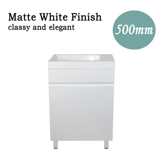 500L*850H*250DMM Matte White MDF Bathroom Vanity Single Door Free Standing
