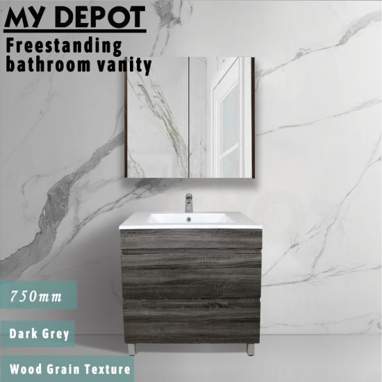 750L*850H*460DMM Dark grey MDF Bathroom Vanity 2 Drawers Free Standing