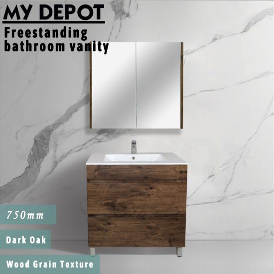 750L*850H*460DMM Dark Oak MDF Bathroom Vanity 2 Drawers Free Standing