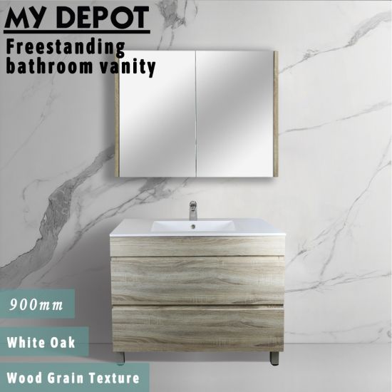 900L*850H*460DMM White Oak MDF Bathroom Vanity 2 Drawers Free Standing