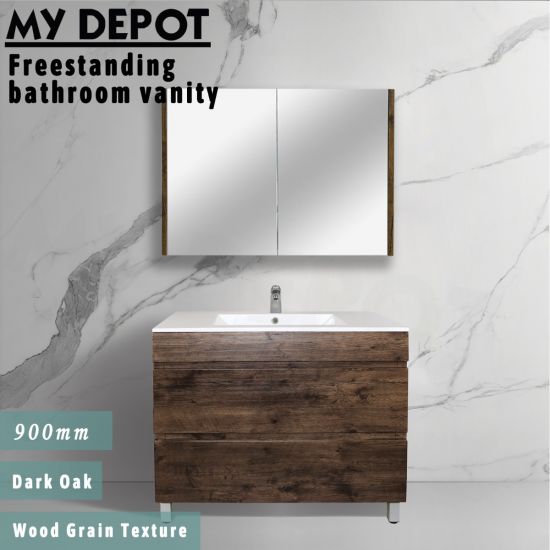 900L*850H*460DMM Dark Oak MDF Bathroom Vanity 2 Drawers Free Standing