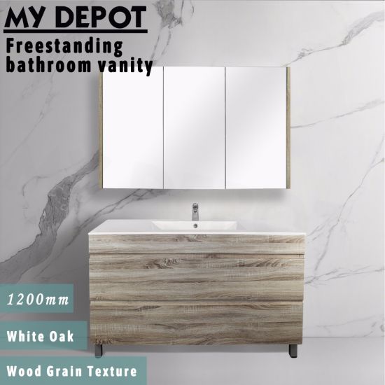 1200L*850H*460DMM White Oak MDF Bathroom Vanity 2 Drawers Free Standing
