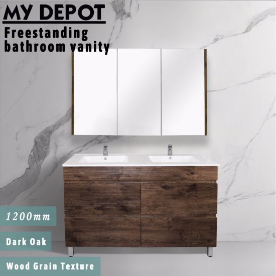 1200L*850H*460DMM Dark Oak MDF Bathroom Vanity 4 Drawers Free Standing