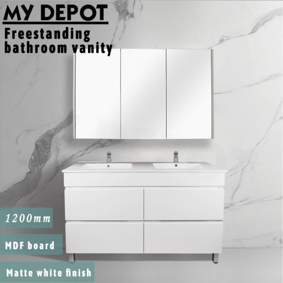 1200L*850H*460DMM Matte White MDF Bathroom Vanity 4 Drawers Free Standing