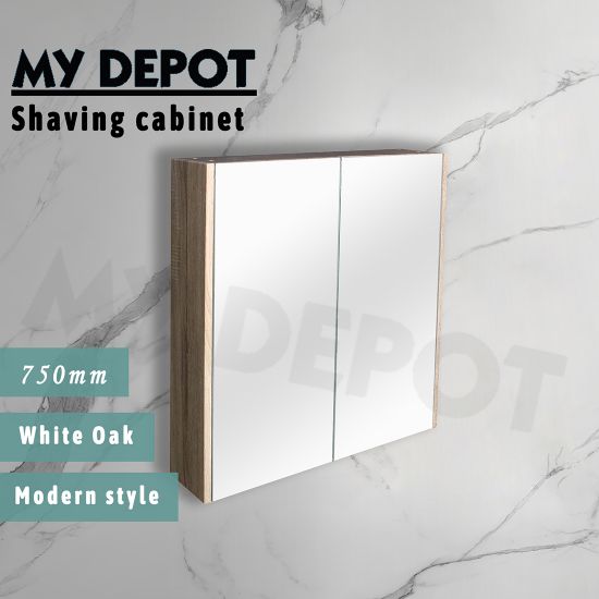 750L*150D*720HMM Pencil Mirror White Oak MDF 2 Doors Shaving Cabinet